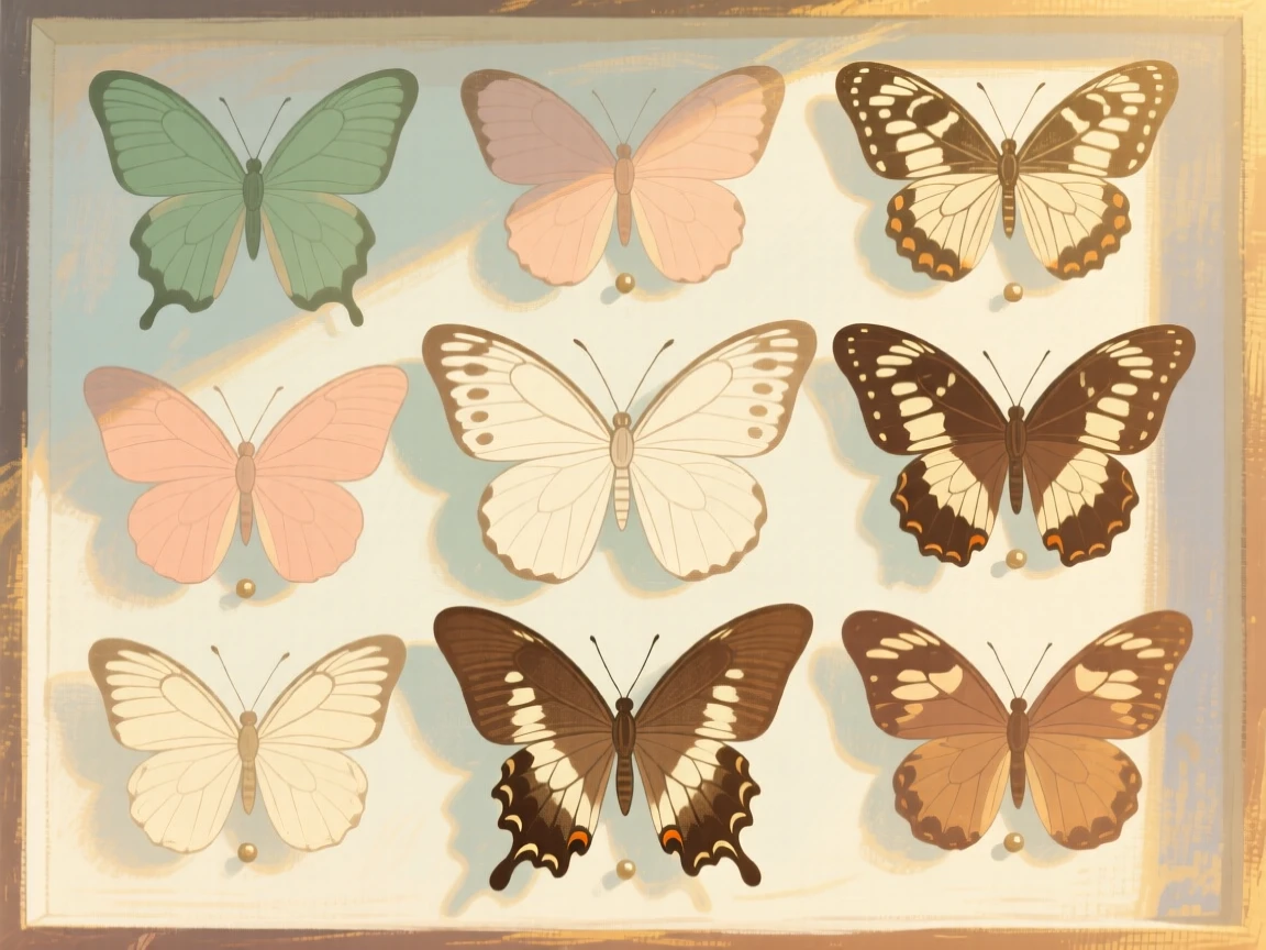 A collection of butterflies from different continents pinned together
