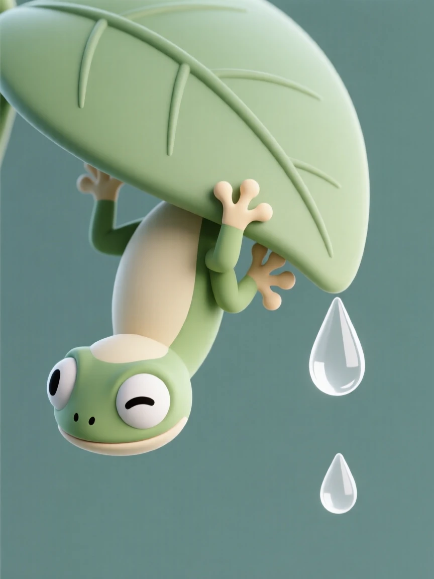 A tiny gecko clings upside down to a leaf, round eyes blinking curiously at a passing raindrop.