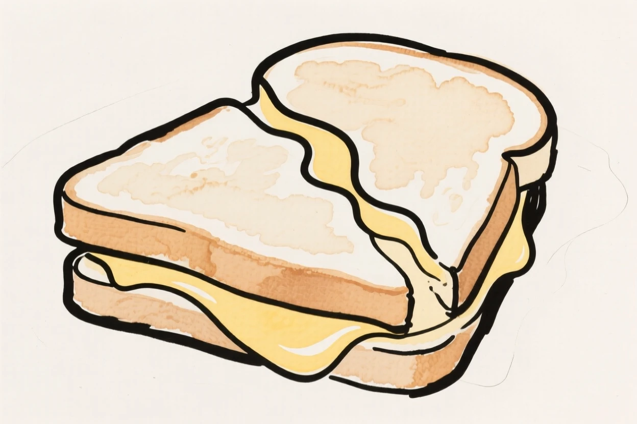 A grilled cheese sandwich cut diagonally