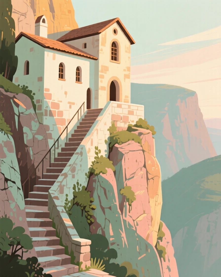 A cliffside monastery accessible only by a narrow stairway