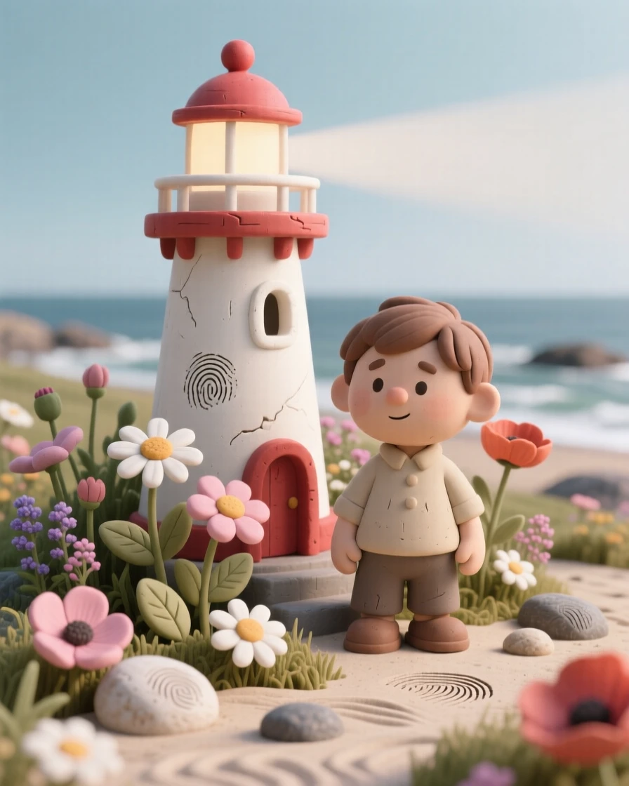 A quiet lighthouse garden blooming with wild coastal flowers