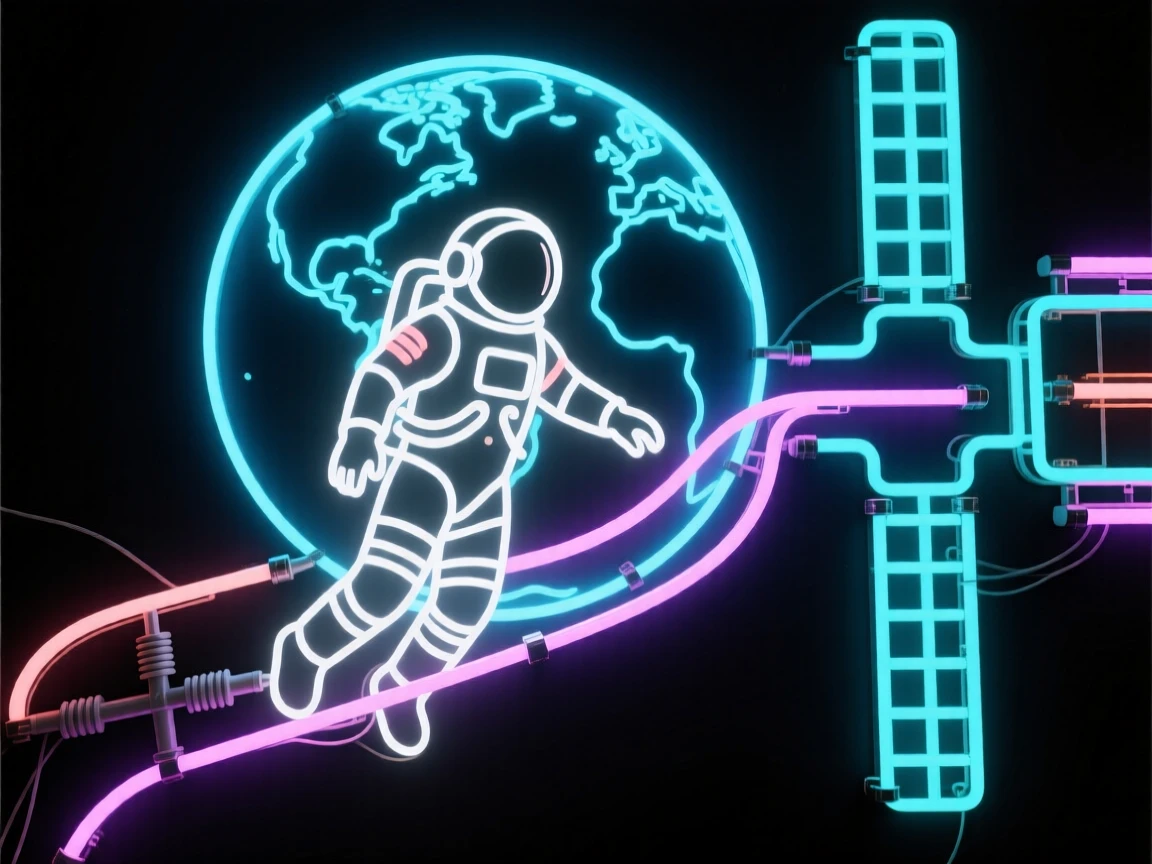 An astronaut floating outside a space station with Earth in view.