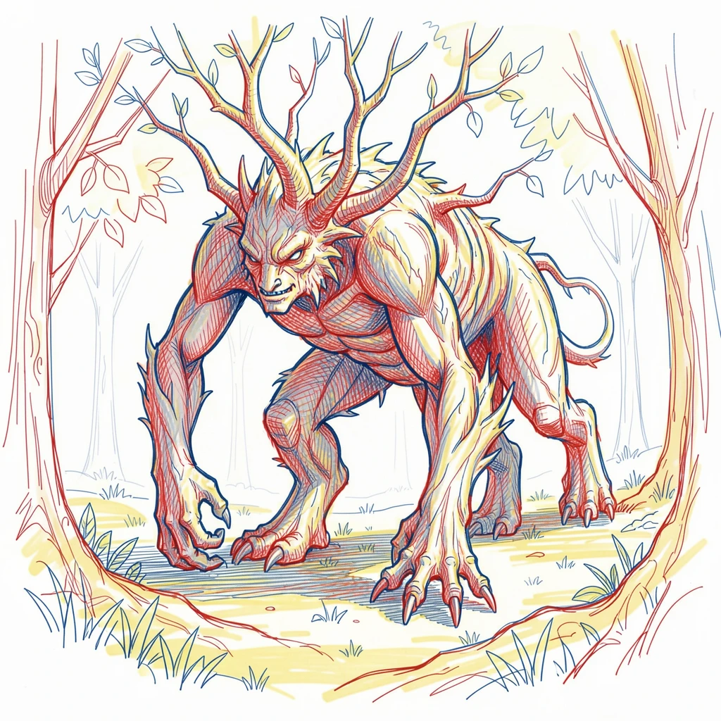 A colossal treant slowly walking through a sun-dappled woodland