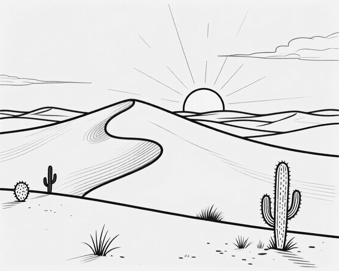 A desert sunset viewed from atop a towering sand dune