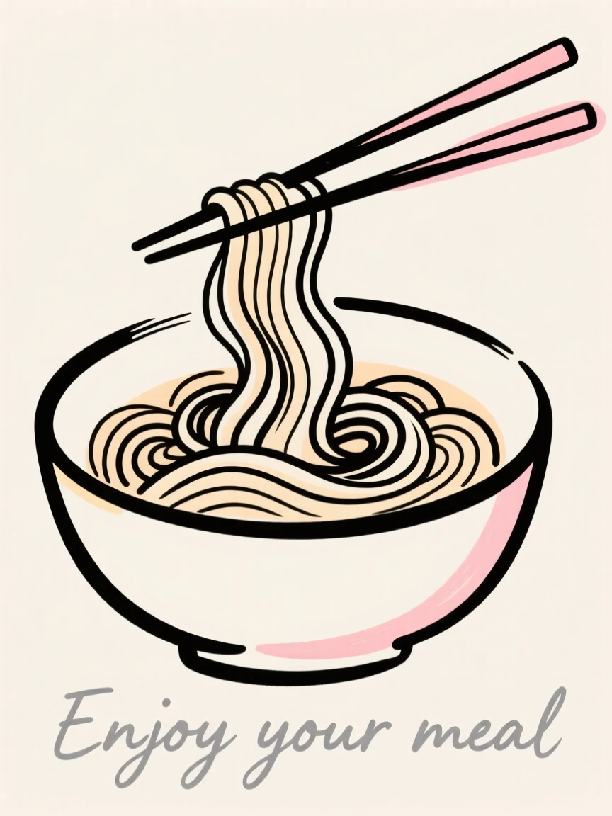 A bowl of noodles with chopsticks