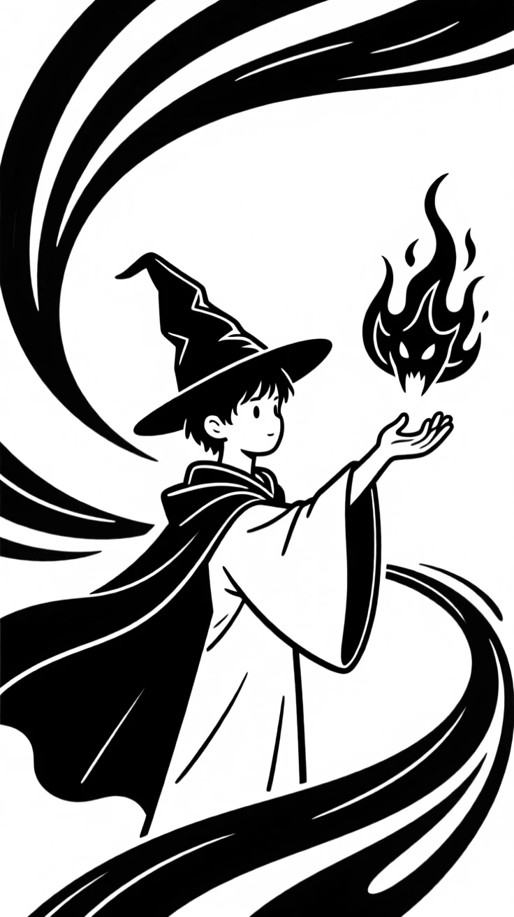 A young mage summoning a small elemental creature made of flame.