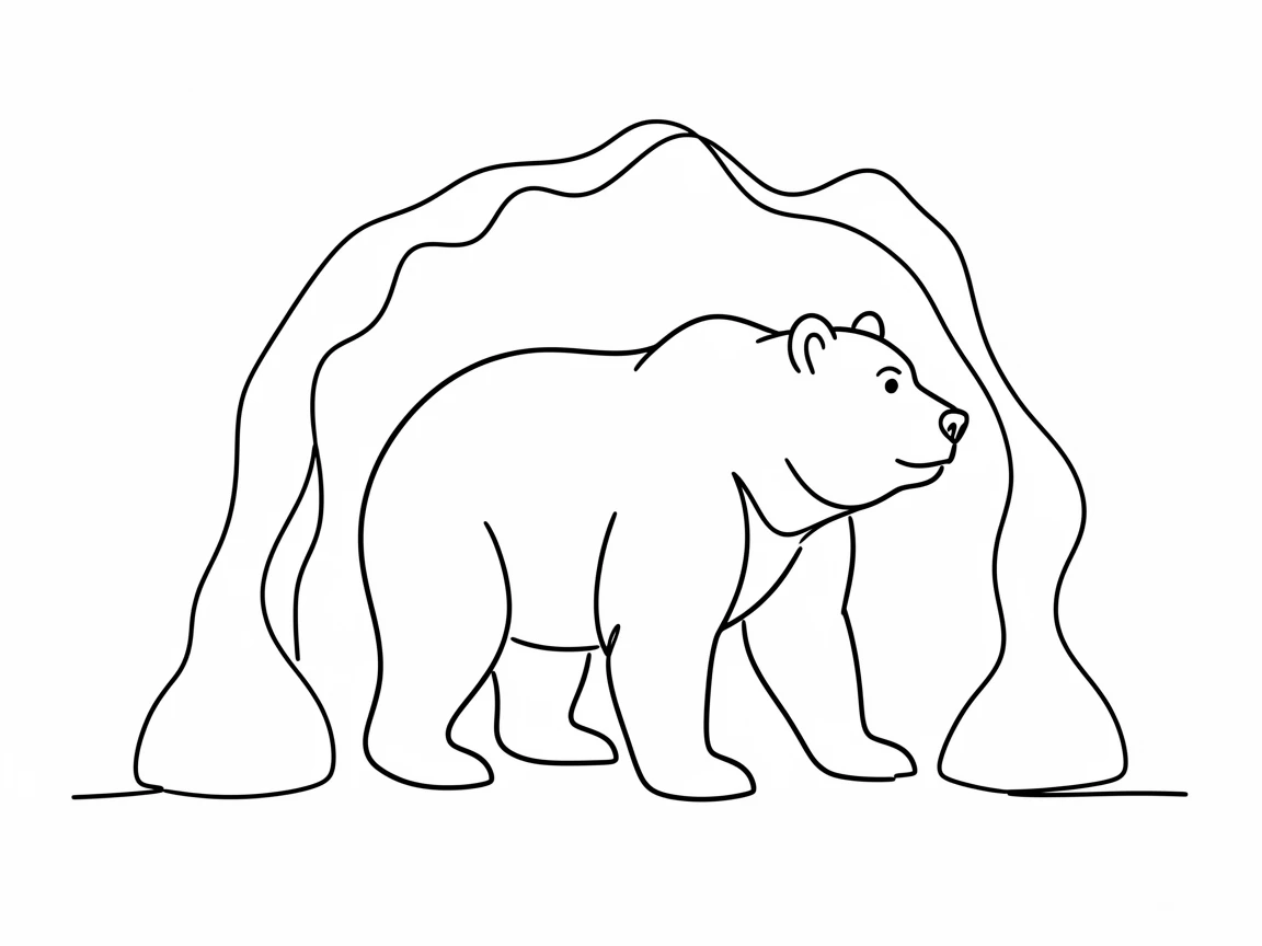 A prehistoric cave bear standing at the mouth of a rocky cavern
