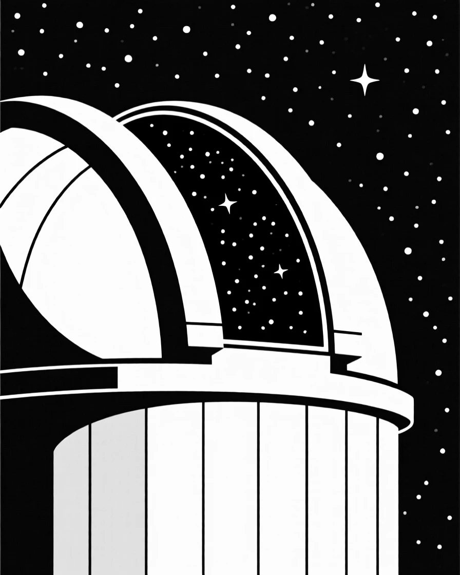 An observatory dome open to a starry sky.
