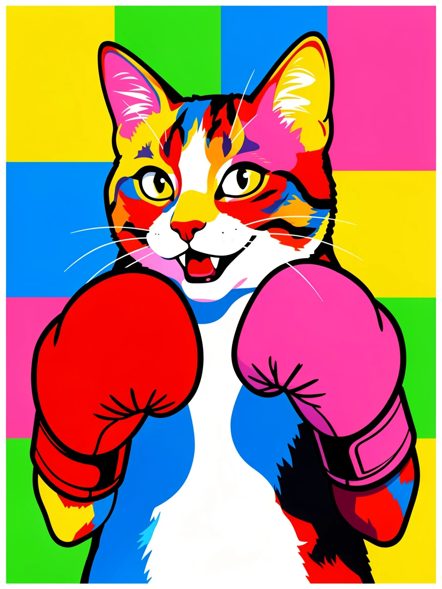 Cat wearing boxing gloves in a play fight