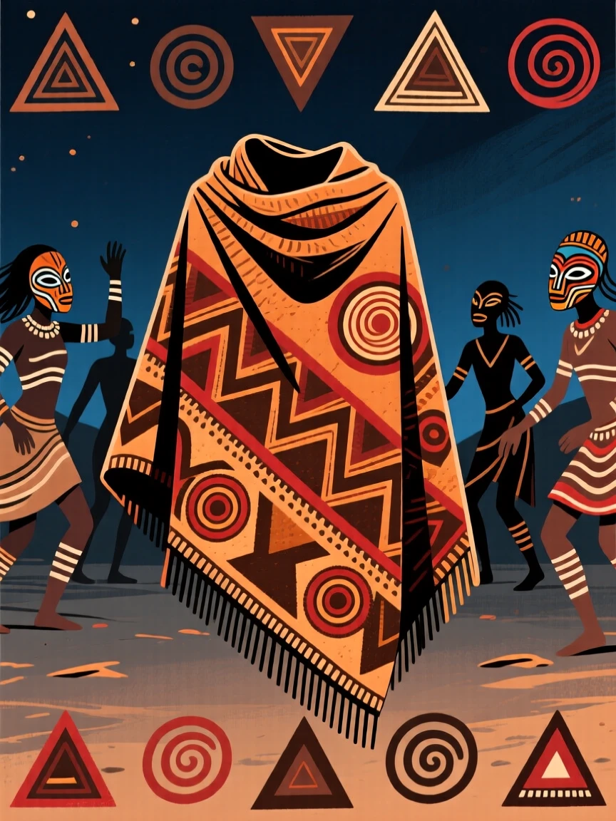 A hand-dyed ceremonial wrap used in a nighttime ceremonial dance.