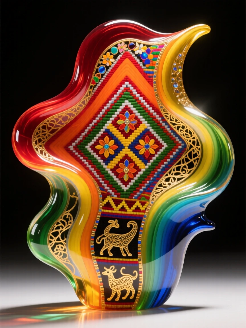 A traditional Peruvian textile pattern woven with vibrant Andean colors, rich and cultural.
