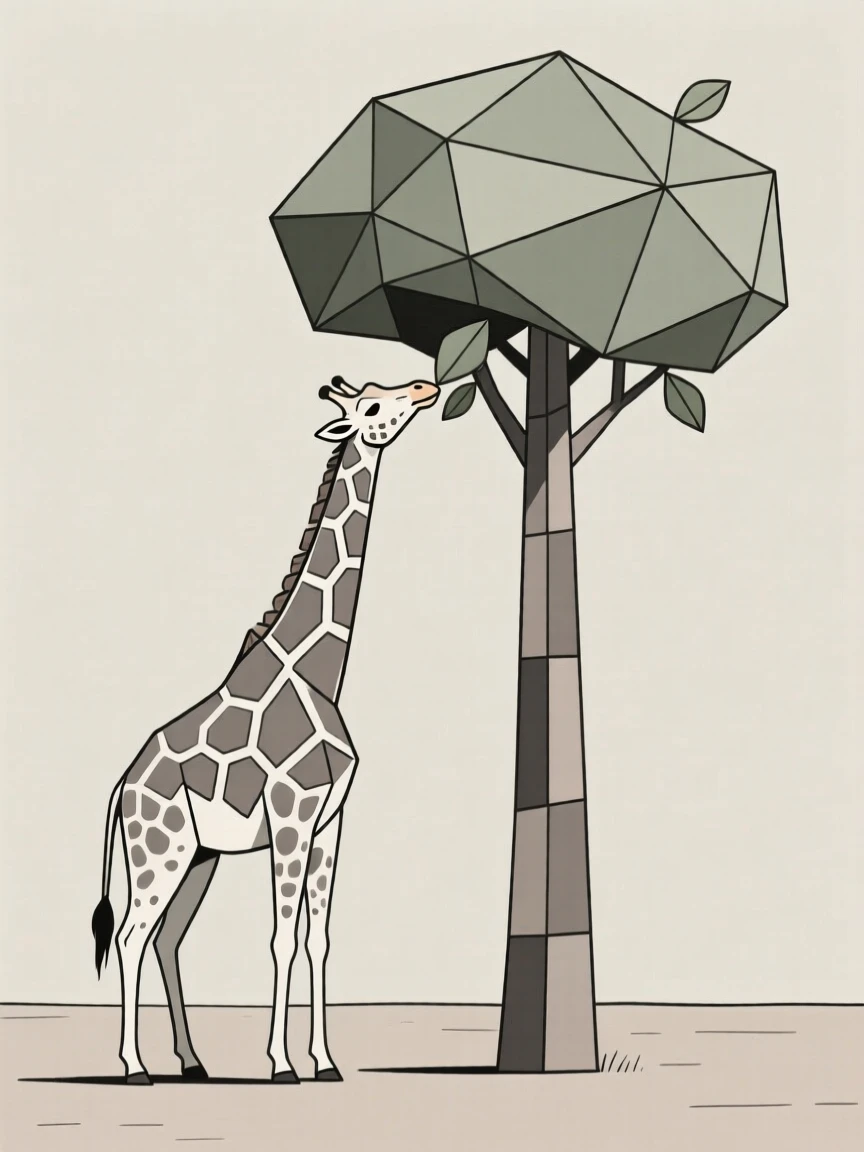 A giraffe reaching up to eat leaves from a tall tree