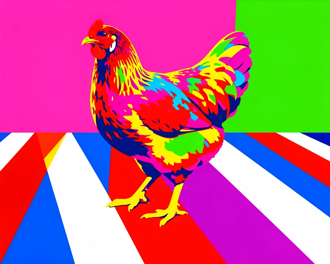 Chicken crossing a striped crosswalk