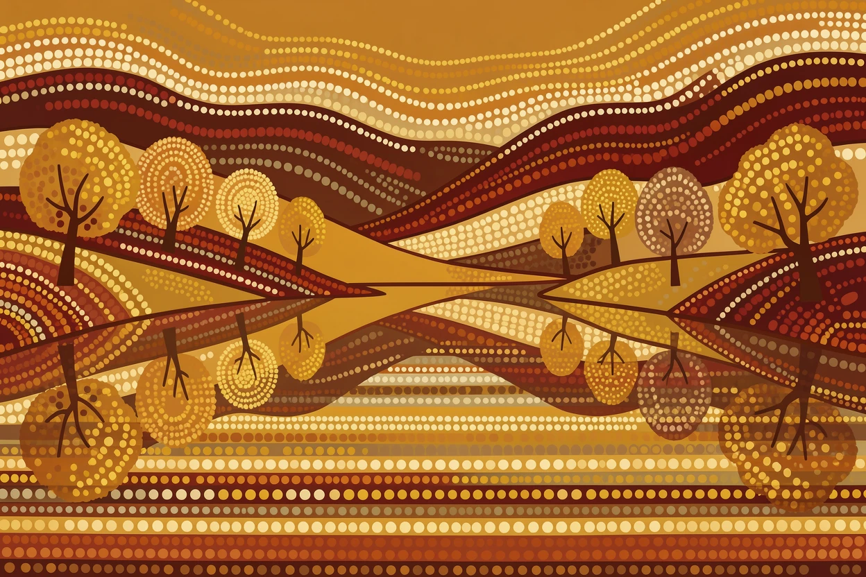A golden autumn valley reflected in still water