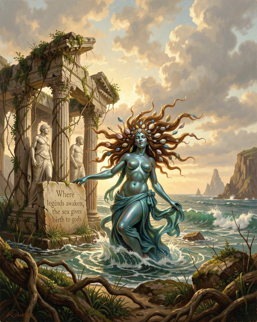 A sea goddess rises from a crumbling ancient temple as legends are born.