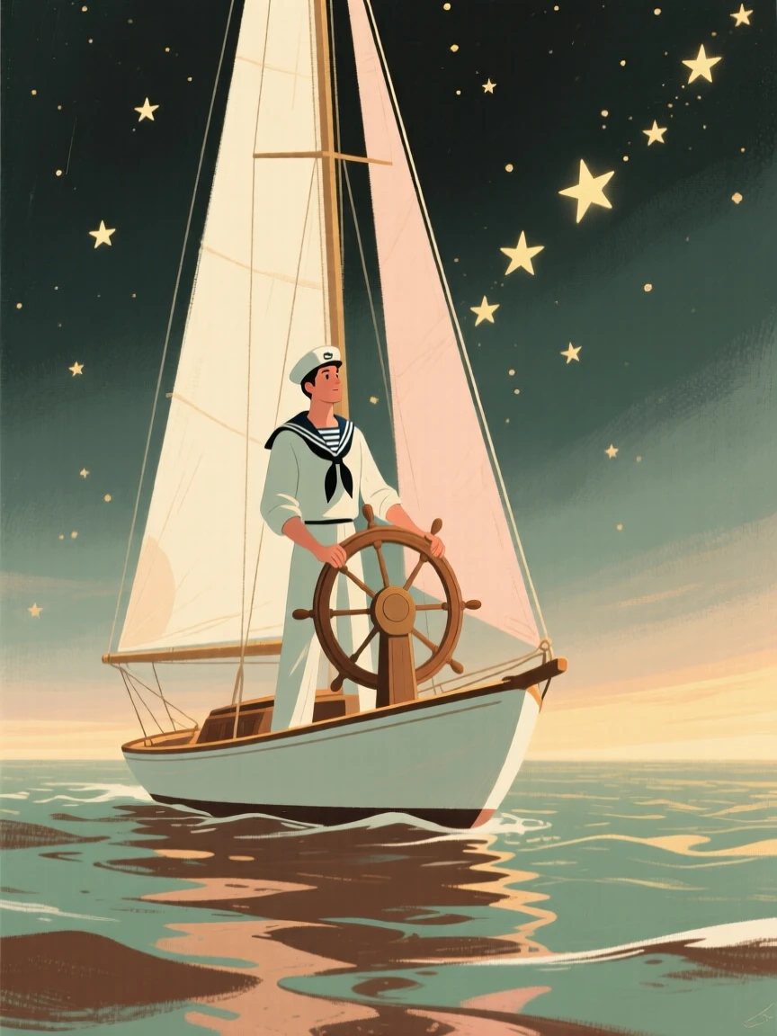 A sailor navigating by the stars on a clear open-water night