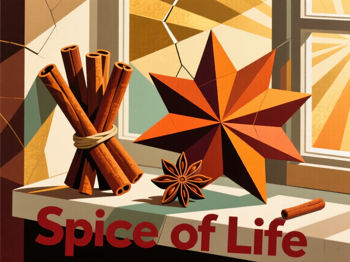 An elegant still life featuring a bundle of cinnamon sticks and star anise beside a sunlit windowsill.