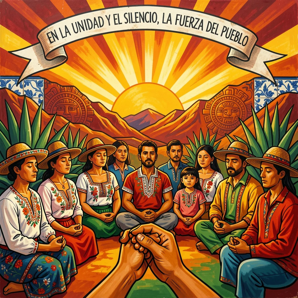 A group gathered in silence at a sunrise meditation