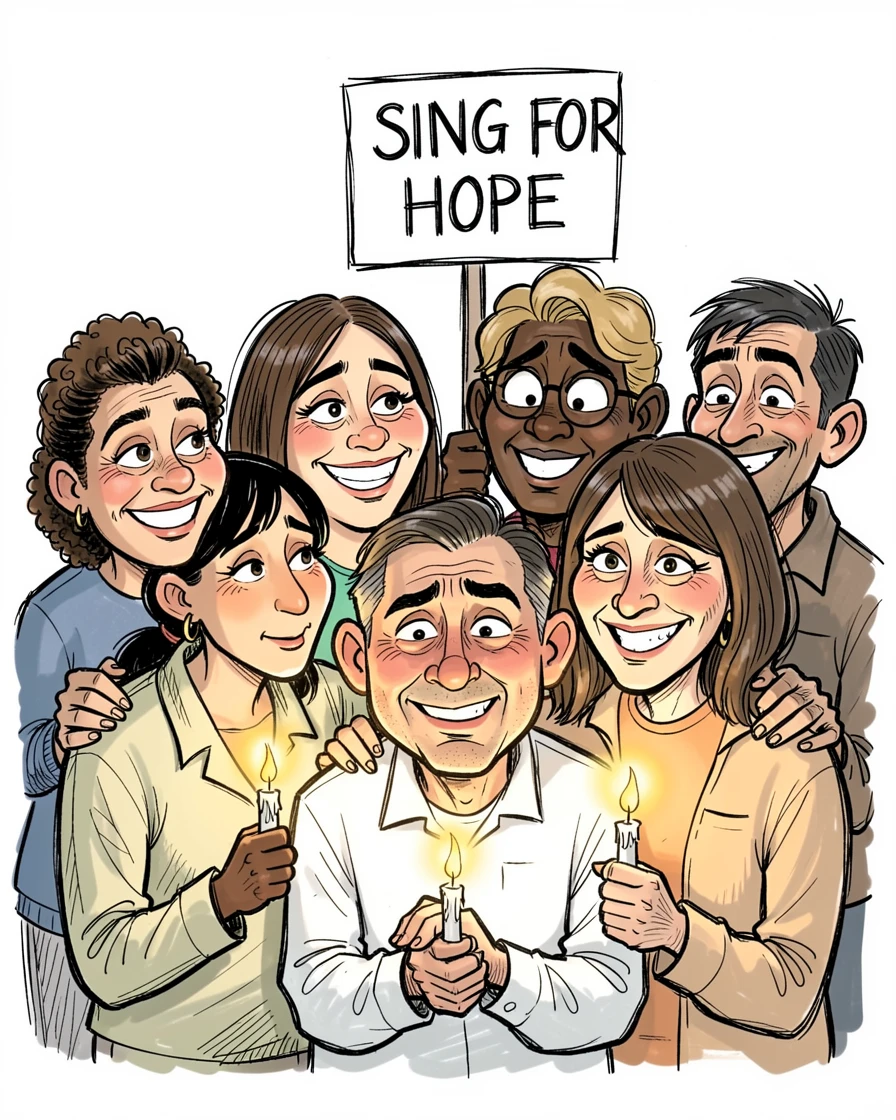 [Inspirational & Emotional Scenes] Touching, uplifting scene of a community gathering to sing together at a candlelight vigil, evoking deep emotion