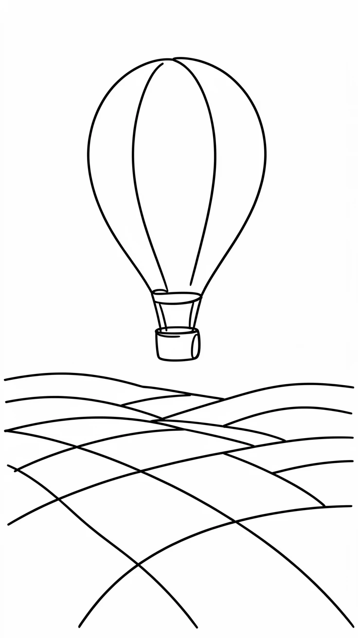 A hot air balloon drifting peacefully above a patchwork countryside