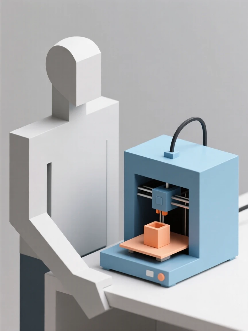 A person 3D printing a small object