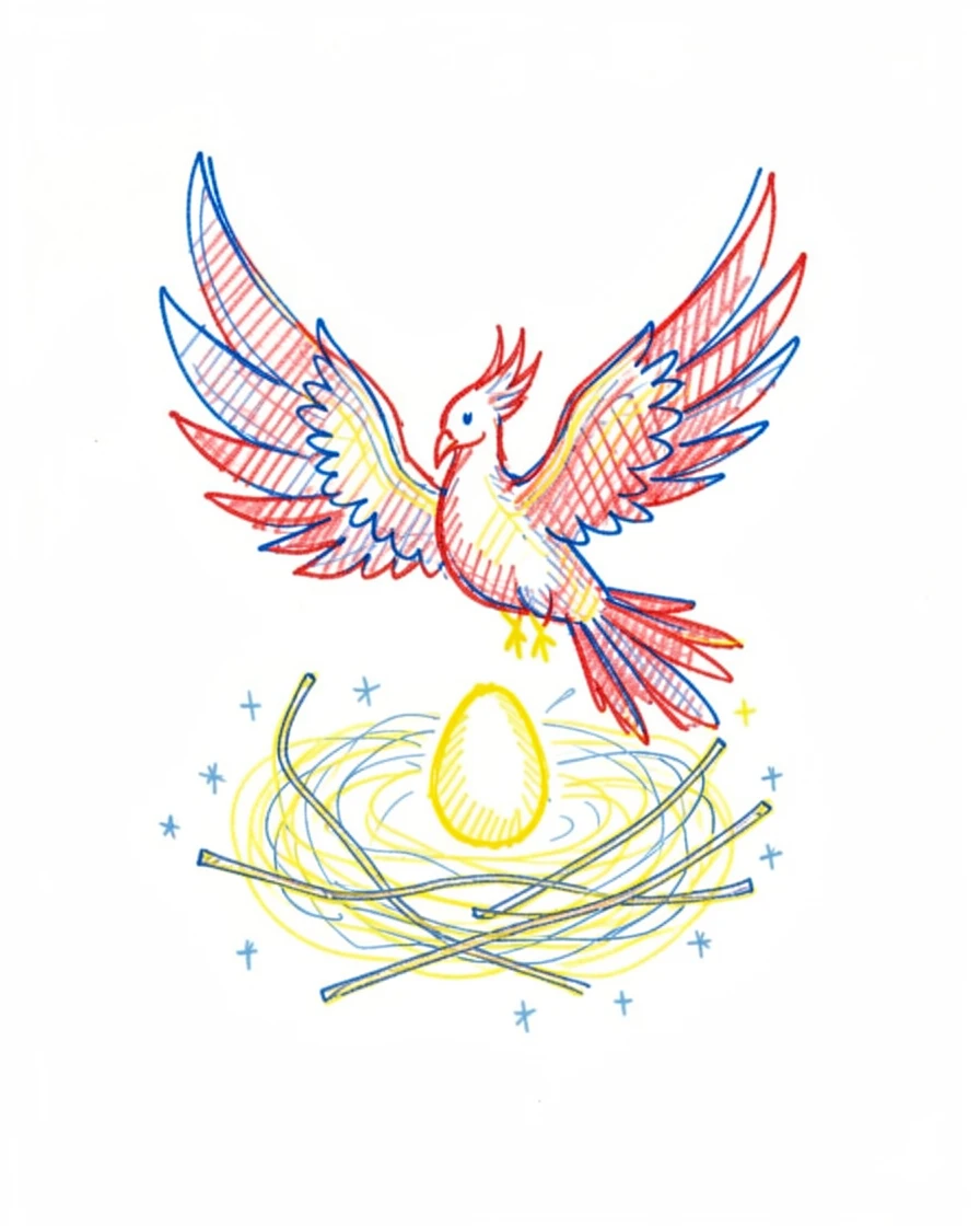 A celestial phoenix nest cradling a single glowing egg