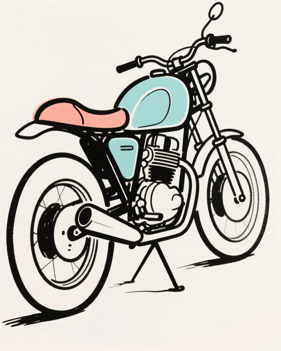 A classic motorcycle leaning on its stand