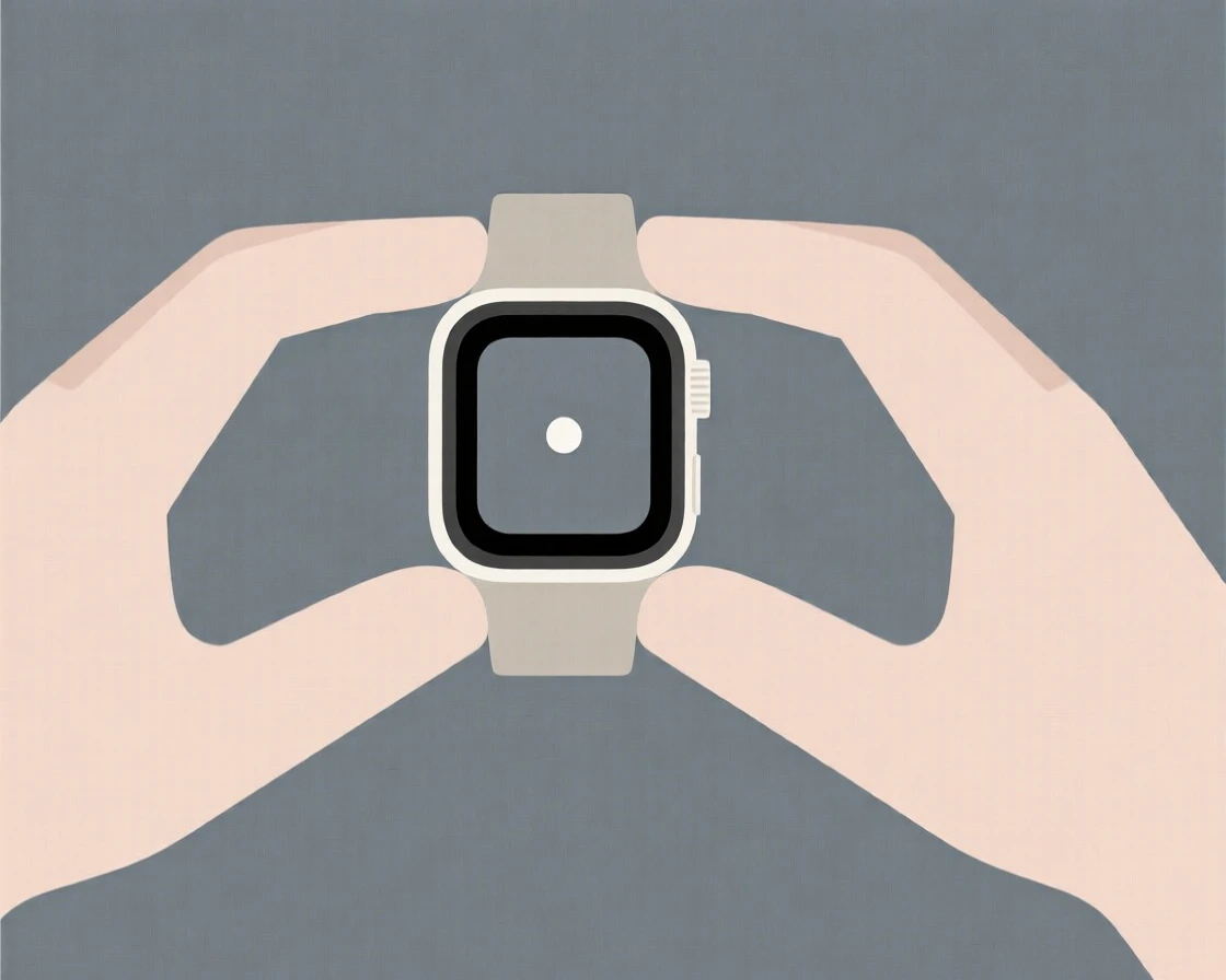 A pair of hands holding a smartwatch