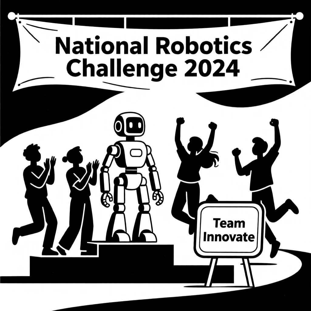 A robotics competition with students cheering their creation.