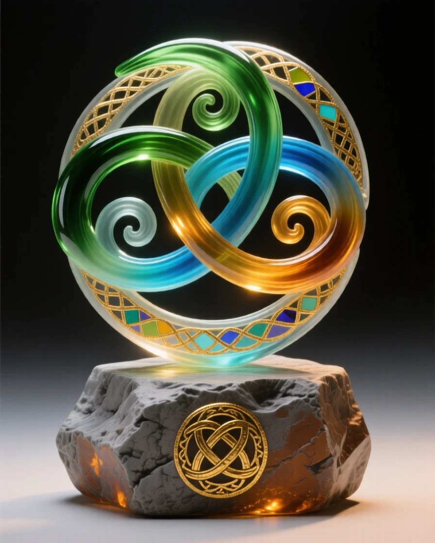 A Celtic triskelion symbol glowing softly on ancient stone, mystical and timeless.