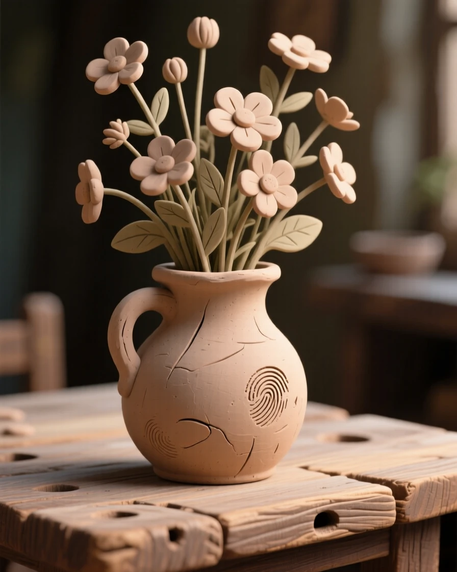 A vase of wildflowers freshly cut and placed on a rustic table