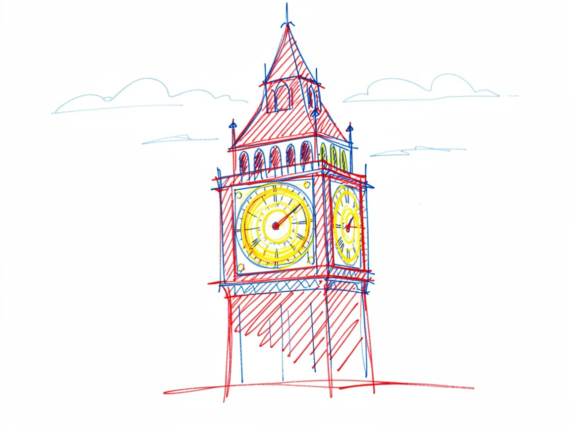A magical clock tower with gears made of glowing light