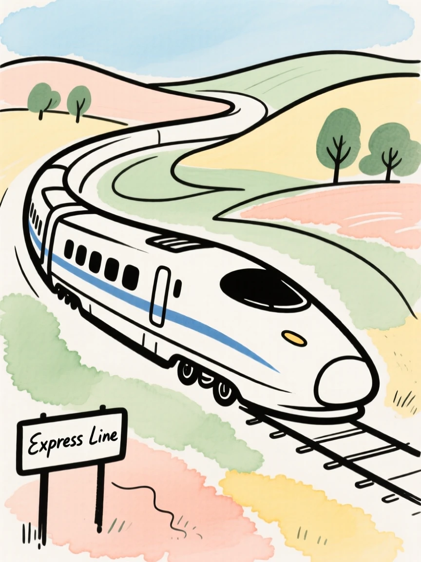 A bullet train speeding through countryside