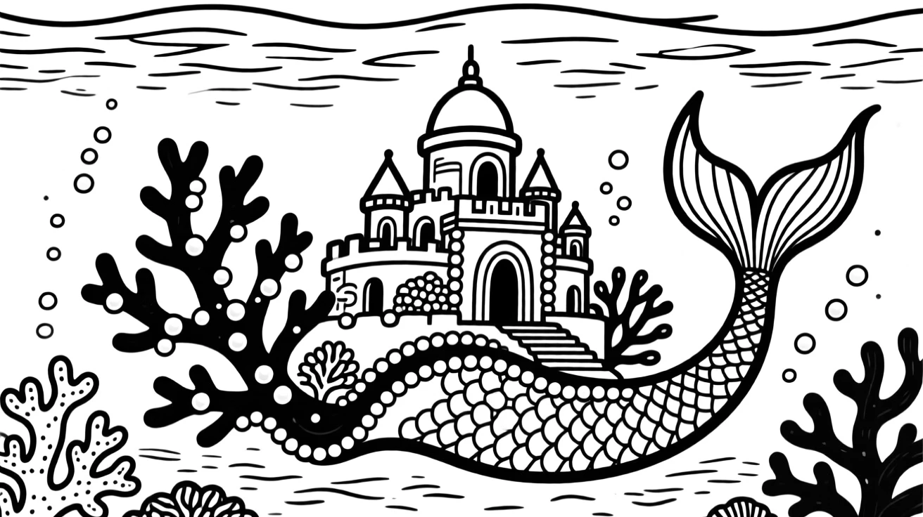 A mermaid palace built from coral and pearls beneath the sea.