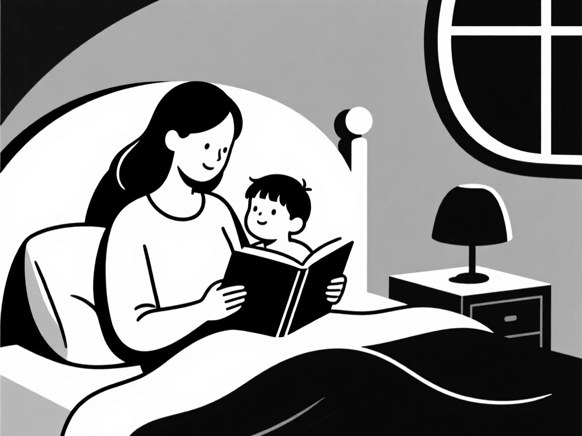 A mother reading to her child before bedtime.