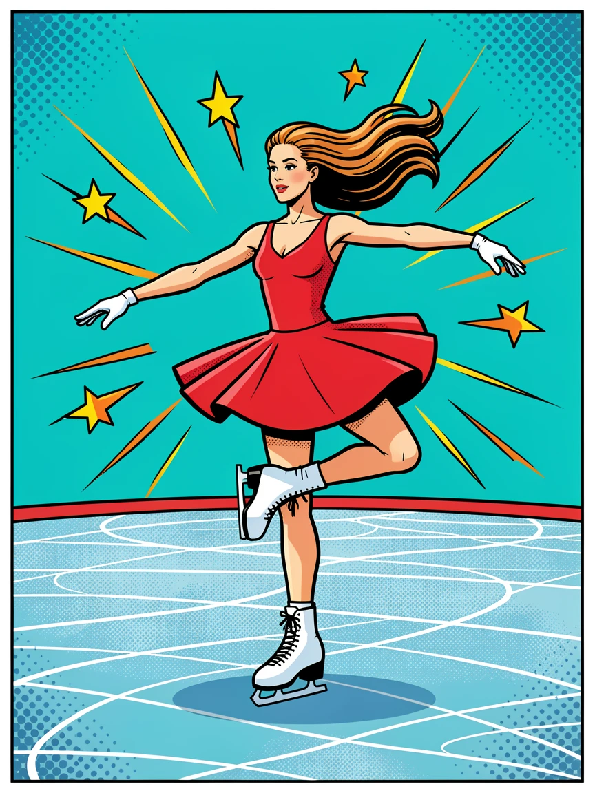 A figure skater spinning gracefully on frozen ice
