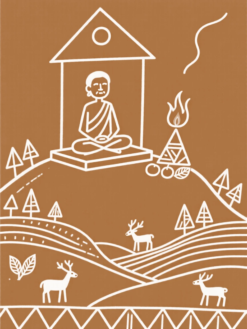 An elderly priest at a hilltop shrine overlooking the valley.