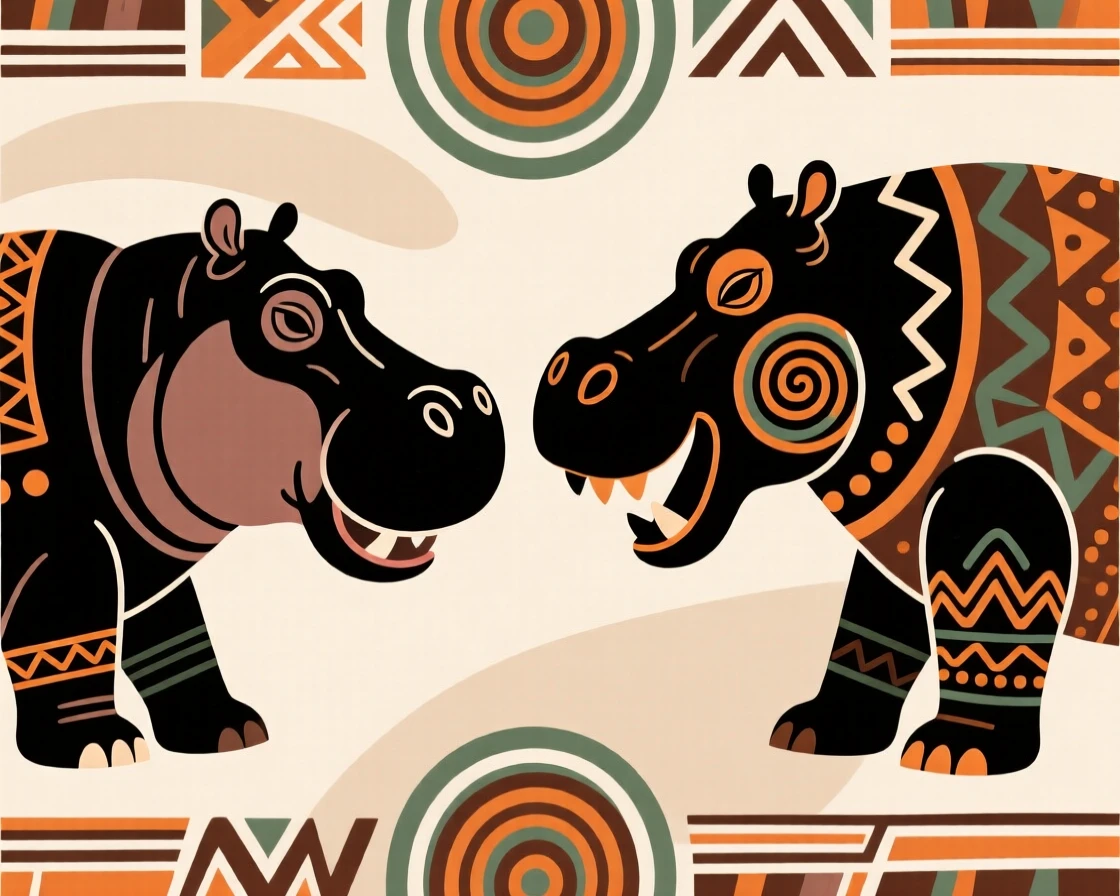 A hippopotamus facing off with a rival.