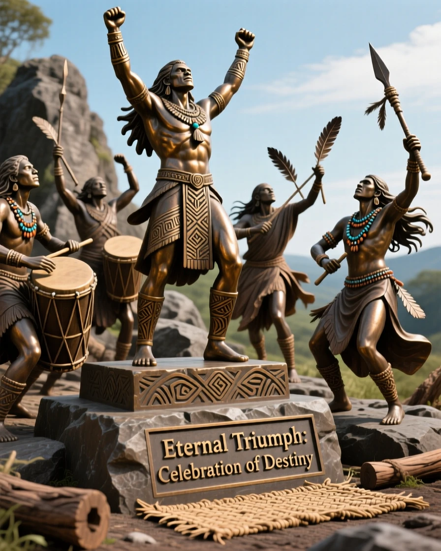 An ancient tribe gathering for a seasonal celebration, capturing a powerful moment of triumph and destiny, evoking legend and timeless drama