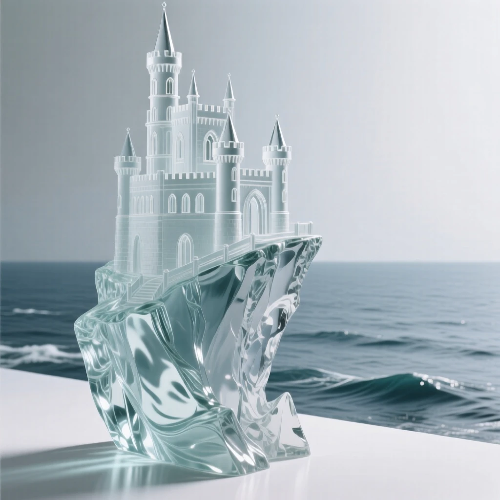 A castle perched dramatically on a cliff above the sea with the sea stretching endlessly beyond the horizon