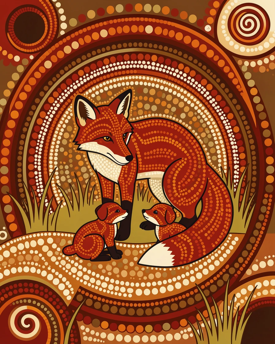 A red fox watching over its young