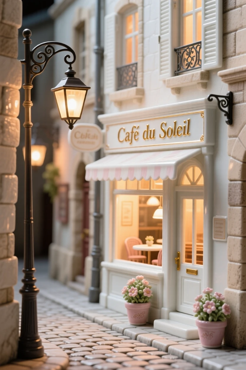 A charming lantern-lit alley in an ancient city, warm light spilling from café windows.