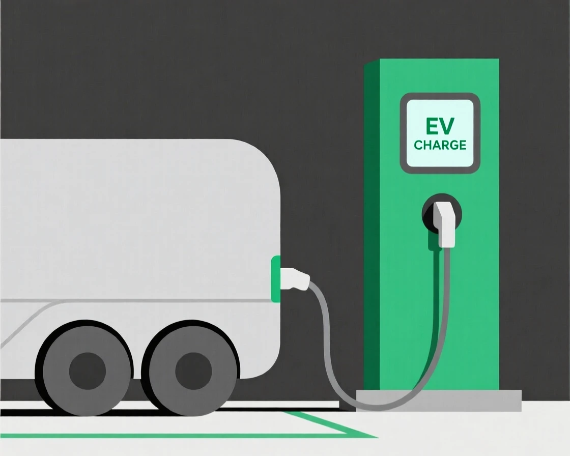 An electric vehicle charging at a station