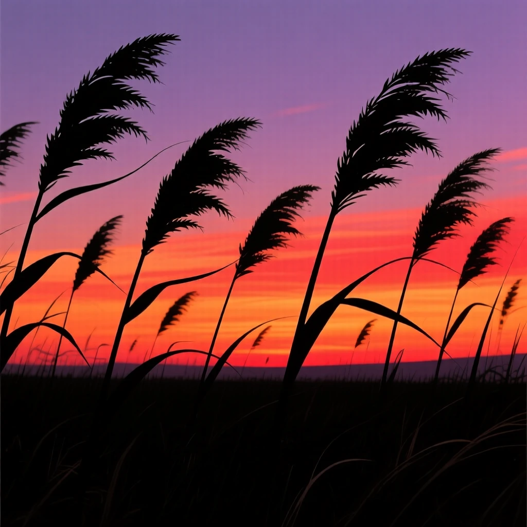 A wide field of tall pampas grass swaying in an evening breeze.