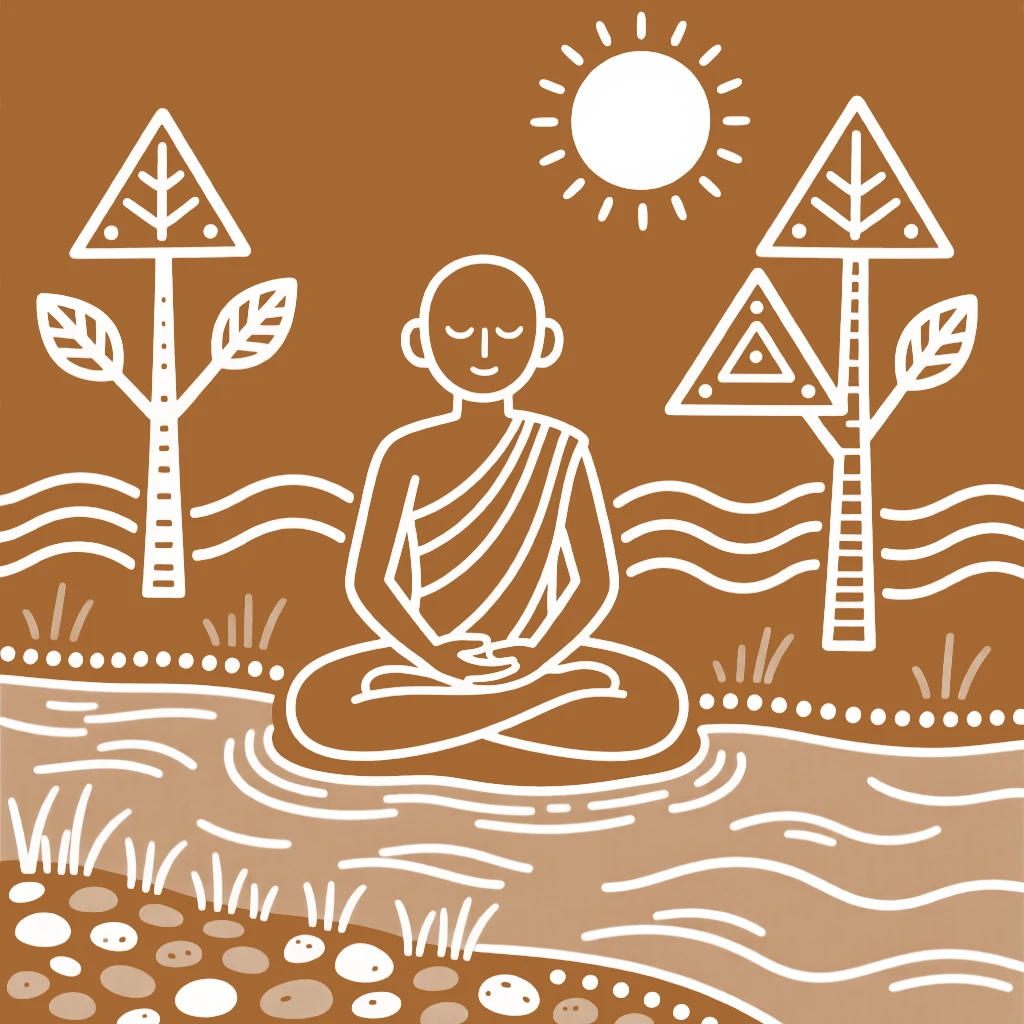 A young monk at the banks of a holy river.