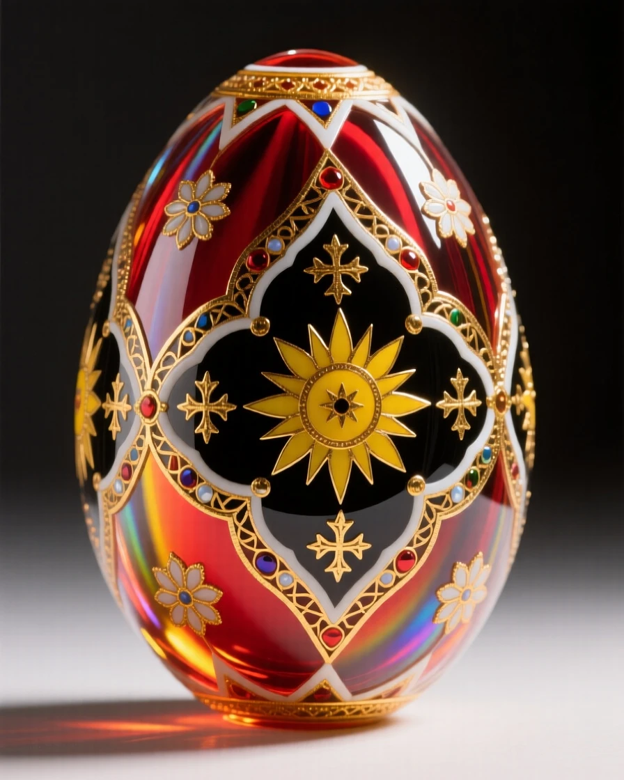 A traditional Ukrainian pysanky egg pattern glowing with intricate detail, delicate and cultural.