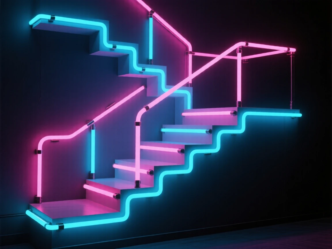 A staircase of ascending geometric platforms spiraling skyward.