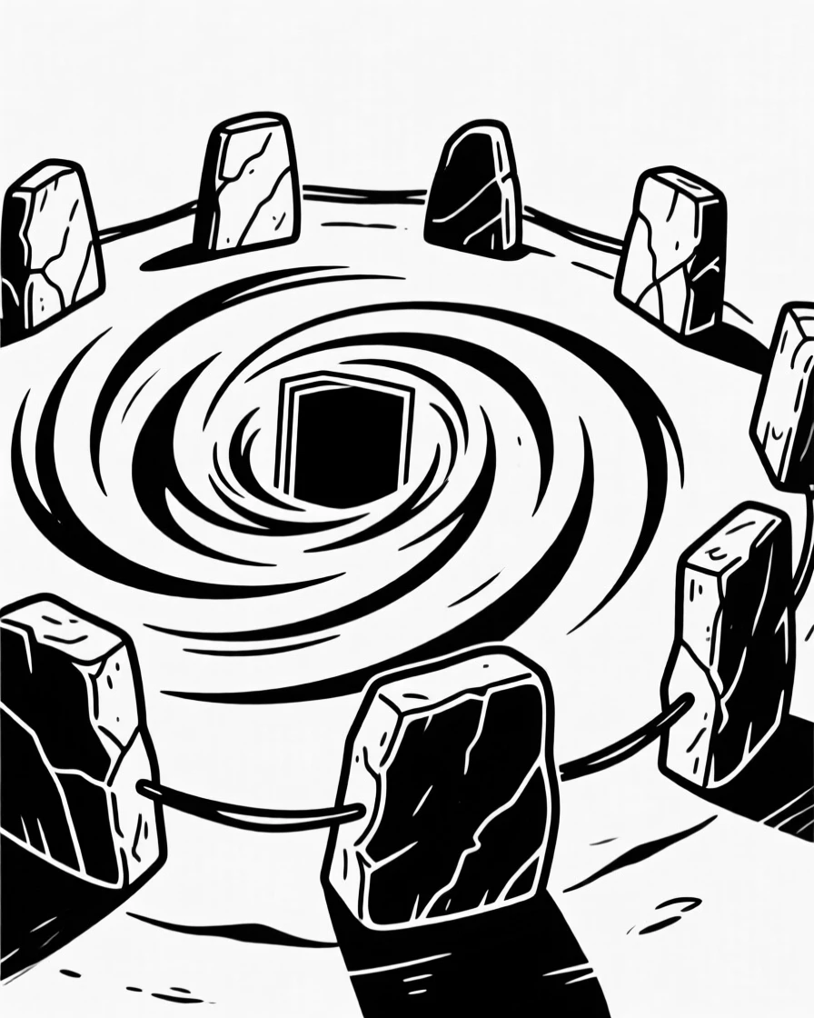 A magical portal opening in the middle of an ancient stone circle.