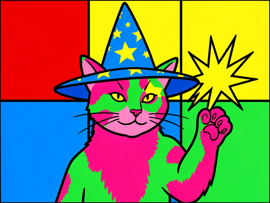 Cat wearing a wizard hat casting a spell