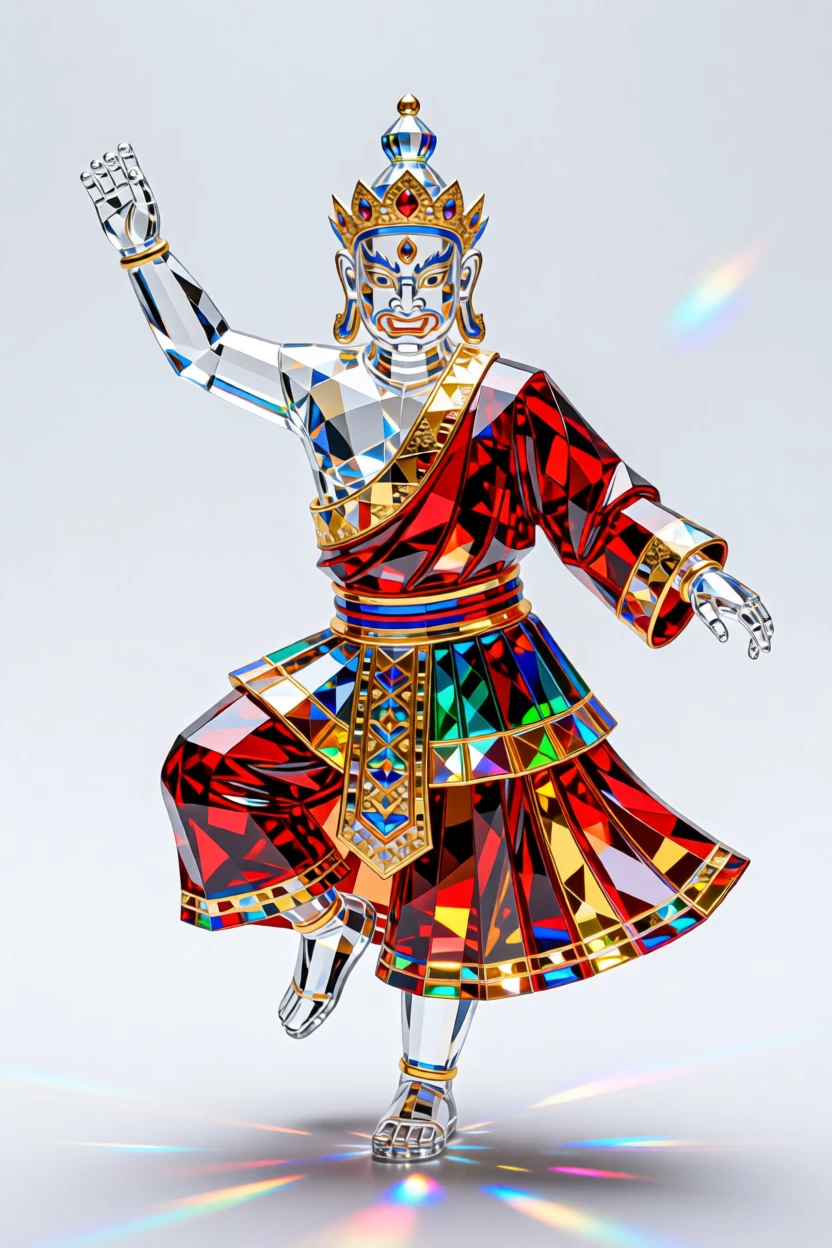 A Bhutanese monk in vivid robes performing a traditional masked Cham dance.